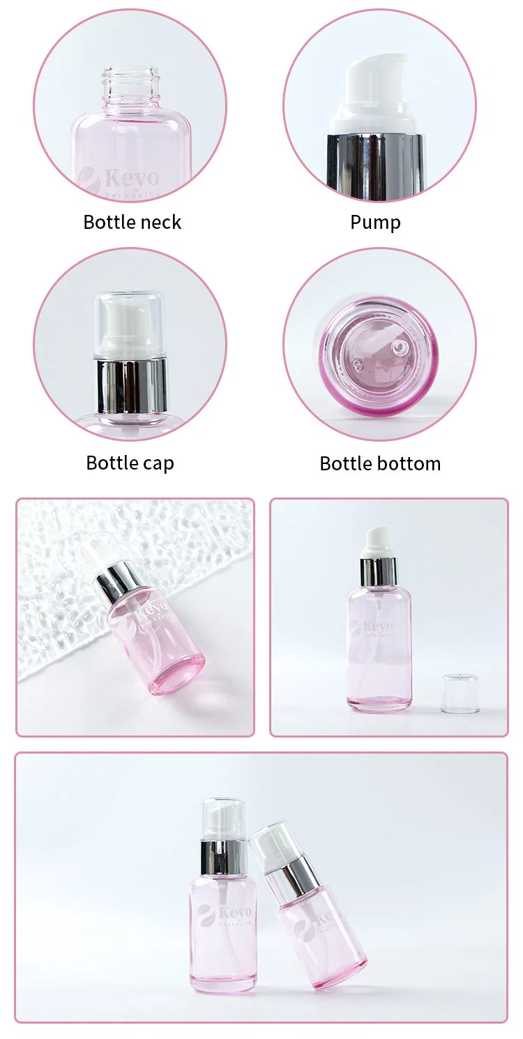 Skincare Clear Pink 30ml 50ml 100ml Glass Bottle Packaging Lotion Serum Spray Pump Bottle