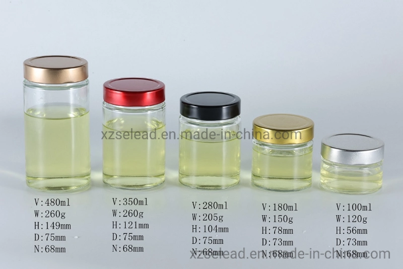 1oz 6oz 8oz 9oz 16oz Clear Straight Sided Ergo Glass Honey Jar Jam Glass Bottle Jar with Silver Gold Screw Metal Cap