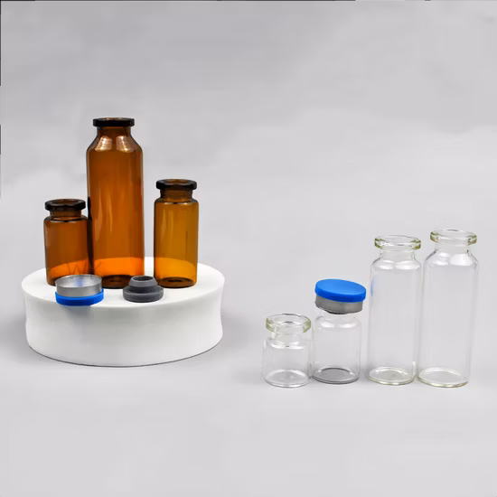 고무 마개 캡이 있는 제약 관형 유리 바이알
