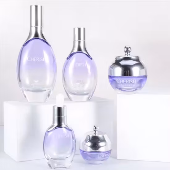 럭셔리 100ml 보라색 유리 화장품 병 및 항아리 세트 스킨케어 맞춤 포장 판매